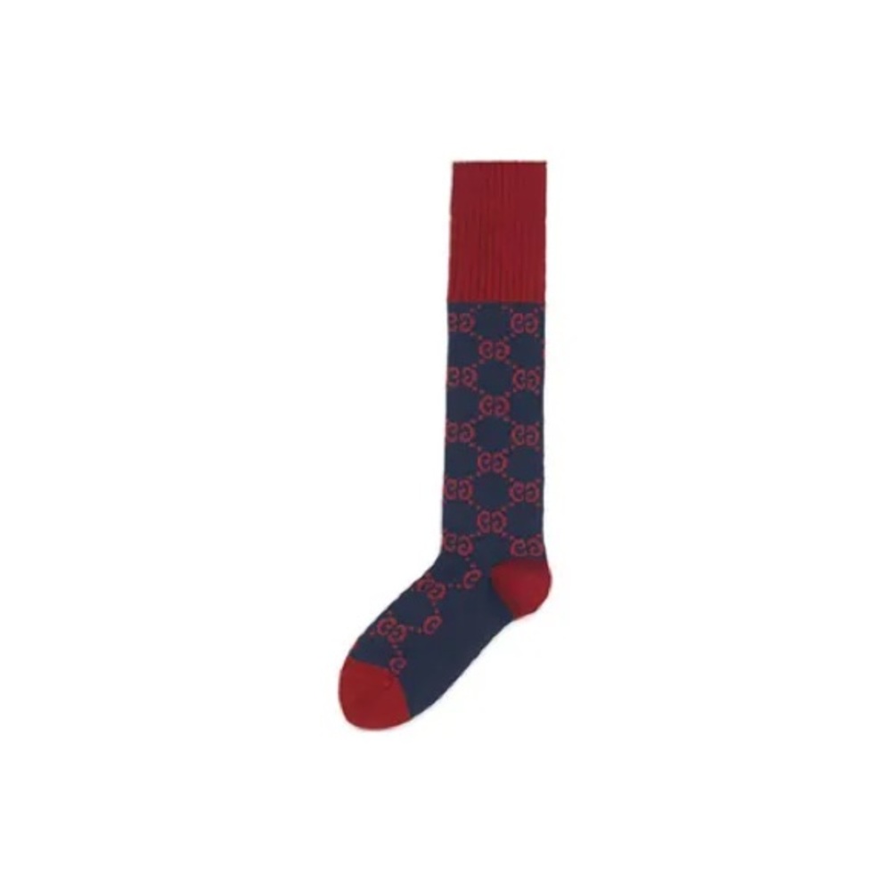 NWT Gucci Men’s Interlocking G Long Socks Navy & Maroon Size M 11/ 24-26 cm $270